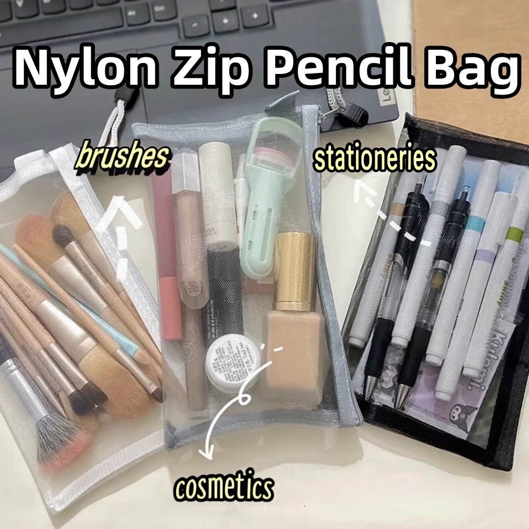 Clear Mesh Pencil Pouch For Exam - Nylon Pencil Storage Pouch Lightweight Transparent