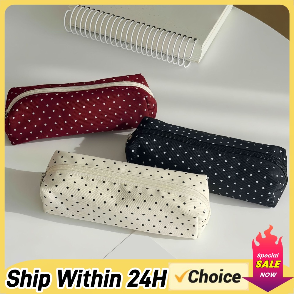 Cute Polka Dot Pencil Case Aes - Aesthetic Large Pencil Case Pouch recension och pris